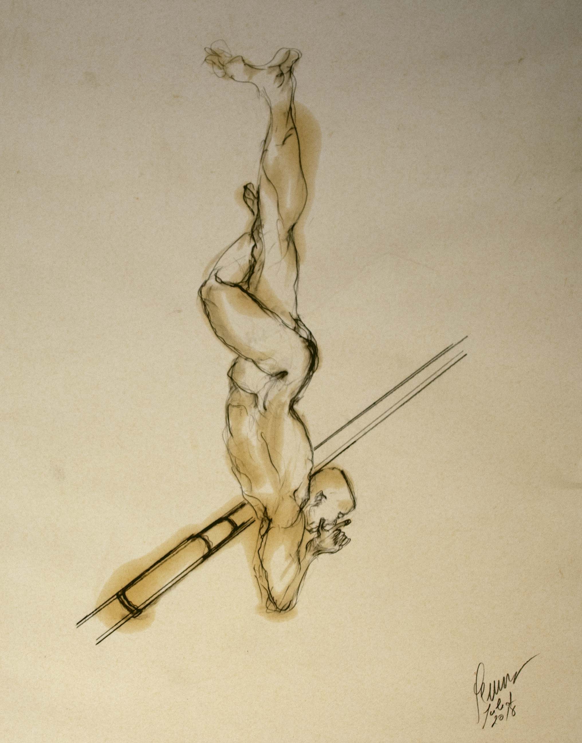 Home bala — Grafit i oli de llinosa sobre paper